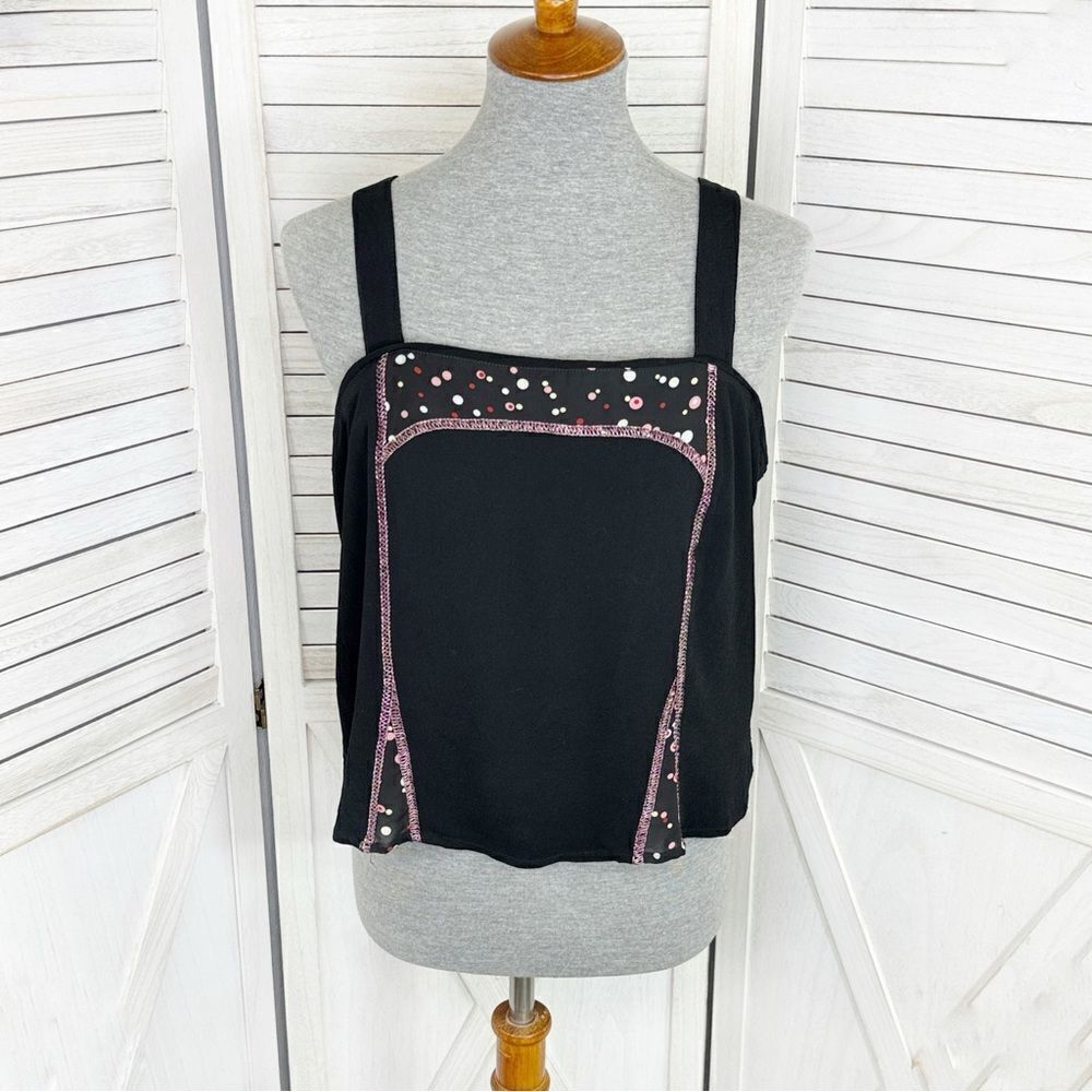Tommy n Loulou Vintage Y2K Panel Print Crop Tank Top Black Pink Medium
